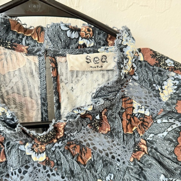 Sea New York Lucinda Seersucker Flutter Sleeve High Neck Ruffle Midi Dress - Picture 10 of 16